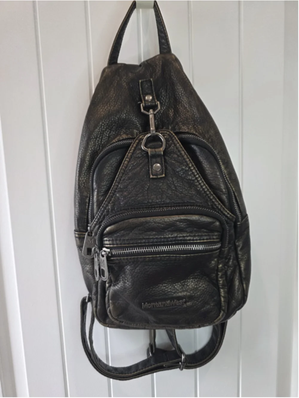 Montana West Select Black Sling Backpack Faux Leather Crossbody Travel Bag Purse
